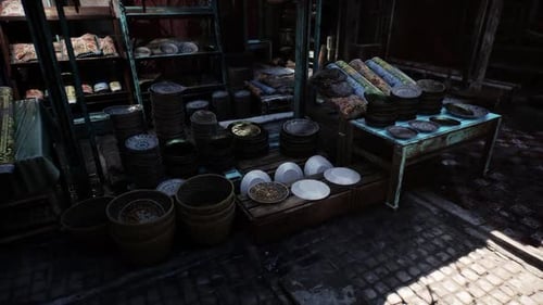 Traditional Market Stall With Handmade Goods 3D Fly Through