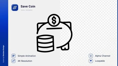 Animated Flat Design Coin Drop Into Piggy Bank Icon
