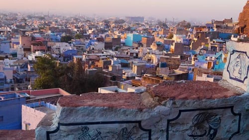 blue city dense house construction view from mountain top at morning video is taken jodhpur rajastha