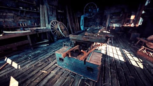 Old Carpentry Workshop Filled with Traditional Tools and Aged Wood