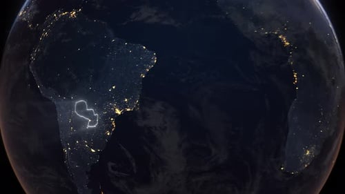 Realistic Earth Orbit and Zoom Glowing Borders Paraguay
