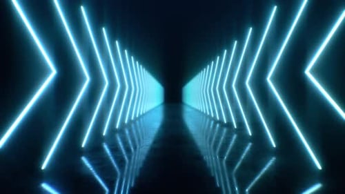 Futuristic Neon Corridor with Blue Lights