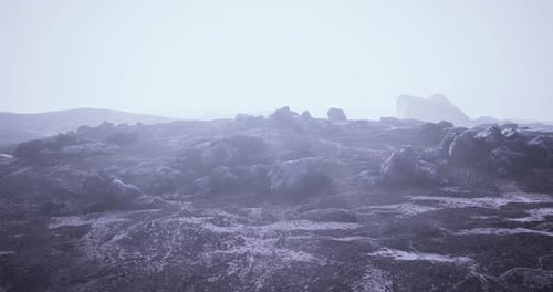 Misty Rocky Alien Planet Landscape Flyover