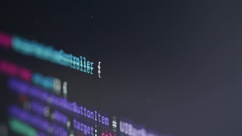Codierung von UX-UI-Skripttext auf dem Bildschirm HTML5 im Editor für Website-Entwicklung Nahaufnahme Makro von