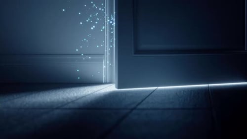 Door Opening, Bright Shining Glowing Light Appears in Dark Room