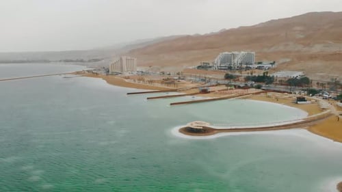 Dead Sea hotels and beaches empty from tourists - drone shot