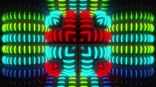 Dynamic neon lights pulsate through abstract futuristic tunnel