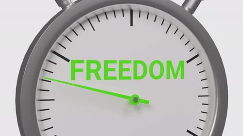 Animated 3D Stopwatch Displaying Freedom Word and Rotating Hand