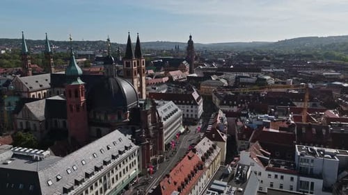 Aerial drone view of Würzburg’s city center (Altstadt), Germany .