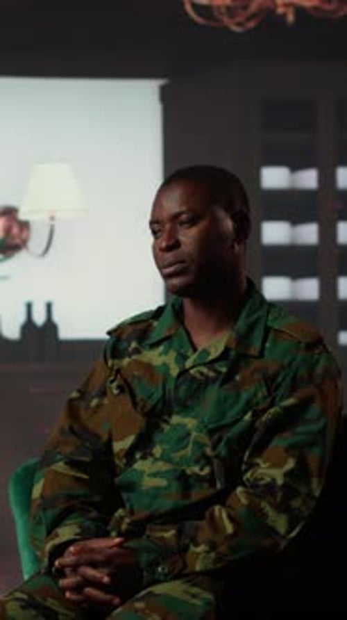 Vertical Video African American Serviceman Suffering From Post Traumatic Stress Disorder