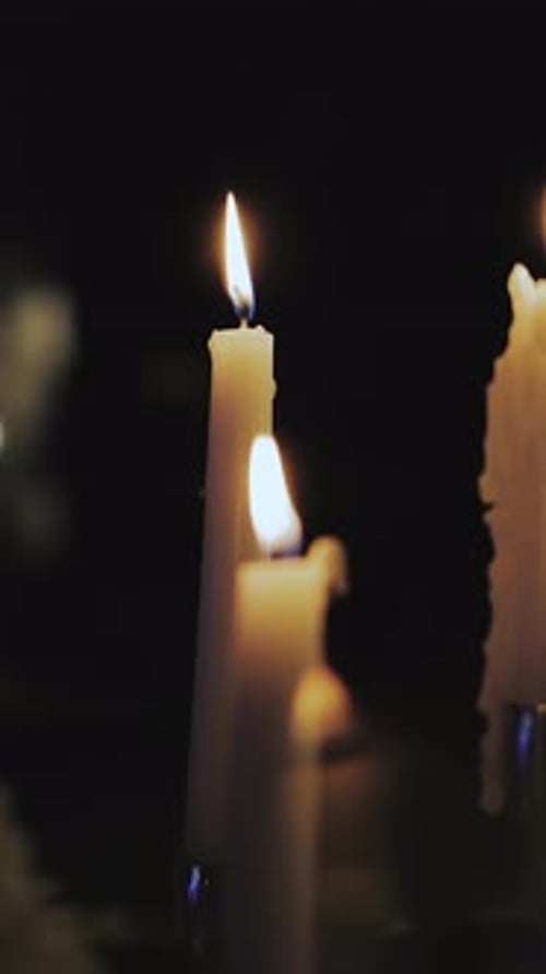Vertical Video Burning Candles on the Table Candlelight Dinner Festive Table Decor in Pastel Colors