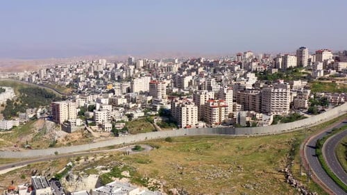 Israel and Palestine Divided By security fence Aerial View