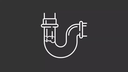 Animated Line Icon of Clogged Drain Pipe Being Cleaned