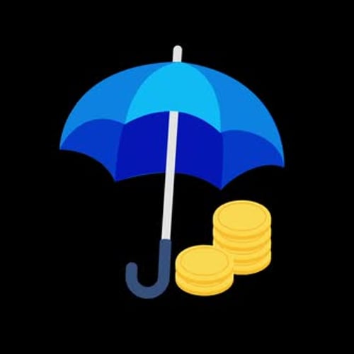 Flat Design Umbrella Protects Stacked Gold Coins Animation