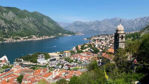 Aerial view of the old town of Kotor, Montenegro. Bay of Kotor bay is one of the most beautiful plac