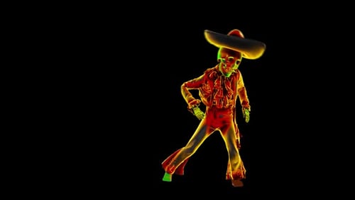Glowing Skeleton in Sombrero Dancing for Día de los Muertos