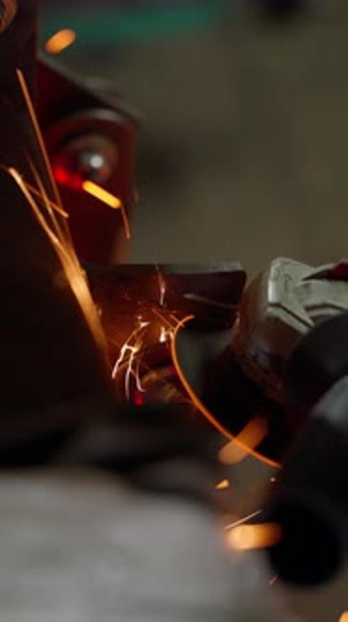 Industrial Grinding Machine Emitting Bright Sparks During Metalworking Lathe Concept