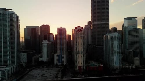 Modern Skyscrapers in Dusk Miami Illuminated By Sunset Light