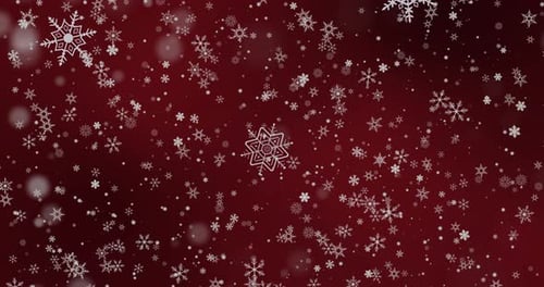 Festive Falling Snowflakes on Dark Red Winter Background