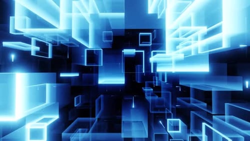 Paysage futuriste de cubes bleus lumineux