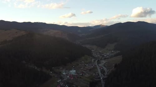 Aerial Pan Right Over Mountain Village