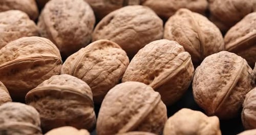Close Up of Raw Walnuts on Black Surface