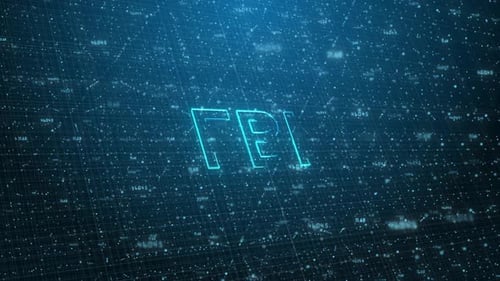 FBI Text on Futuristic Cyberspace Background. 3D Grid and Binary Numbers.