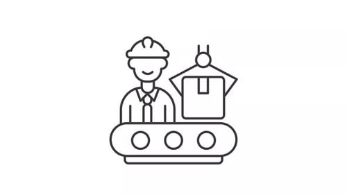 Flat Line Art Animation of Industrial Automation with Worker and Robot