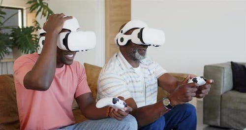 Men Experiencing Virtual Reality Gaming at Home