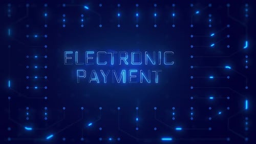 Electronic Payment Word Text with neon circuit board design or computer semiconductor design