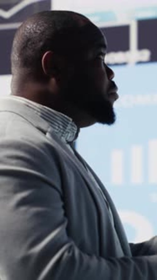 Vertical Video African American Businessman Contemplating About New Powerful Ideas