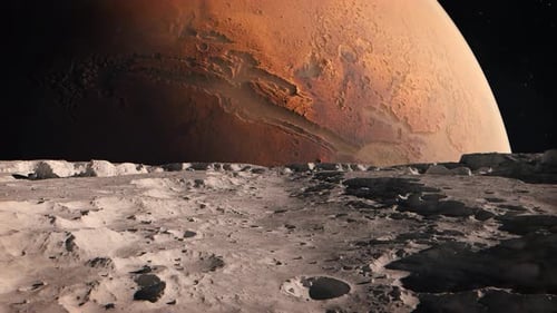 Blick auf den Mars, den roten Planeten, vom Mond aus gesehen Phobos oder Deimos