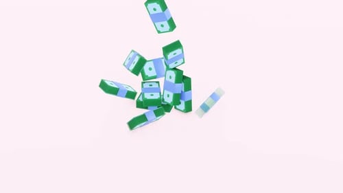 Falling dollar bills animation. 3d render. Bank service, investment, money income