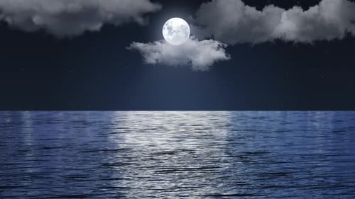 Mond über dem Meer Meereswellen im Mondlicht 4K