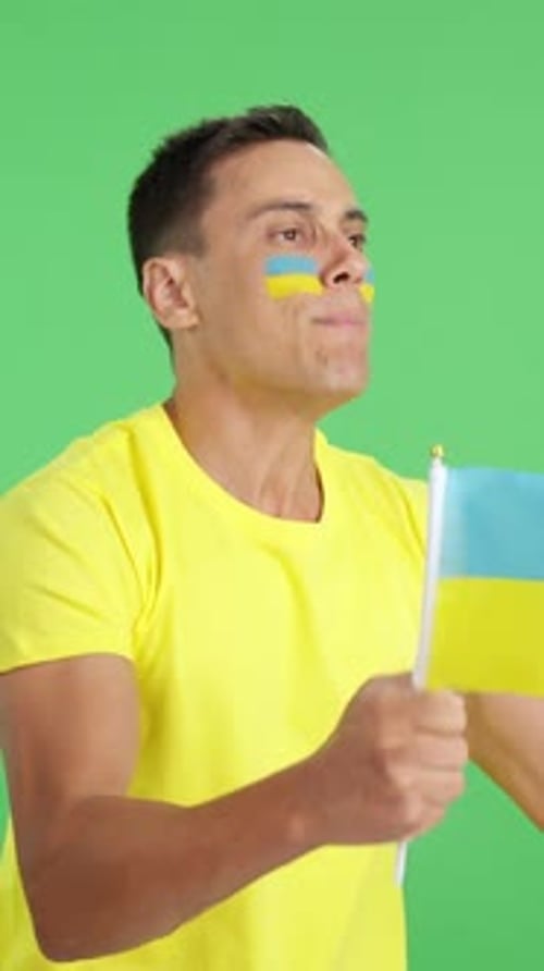 Enthusiastic Man Cheering and Waving a Flag