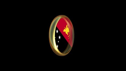 Papua New Guinea Flag 3D Spinning Golden Badge Animation