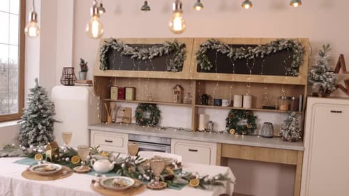 Festive Christmas Kitchen Decorated for the Holidays