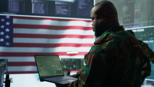 Intelligence Officers in American Military Uniforms Work in Command ...