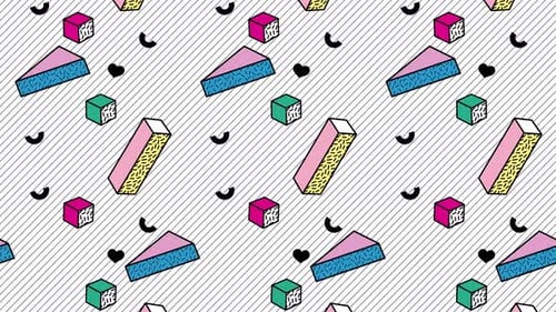 Animated Retro Memphis Style Geometric Shapes Pattern Loop