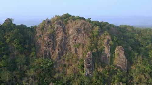 Bird's eye view of the ancient volcano Nglangeran in Indonesia