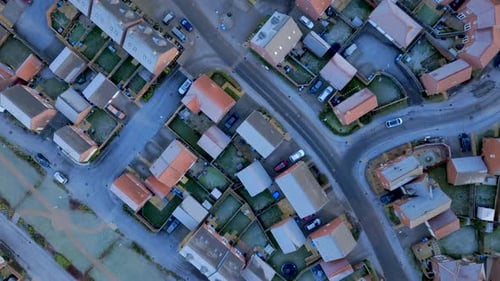 Houses on a Frosty UK Morning Aerial View