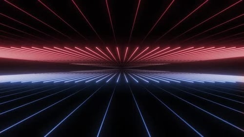 Abstract Futuristic Neon Grid Tunnel Animation