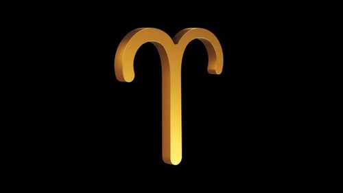Rotating Golden 3D Aries Zodiac Symbol