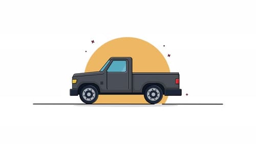 Animated Flat Design Pickup Truck Driving Loop