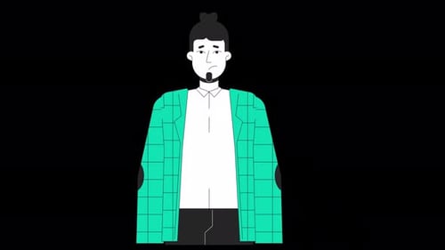 Un empleado de oficina caucásico suspirando una línea infeliz, animación de personajes en 2D