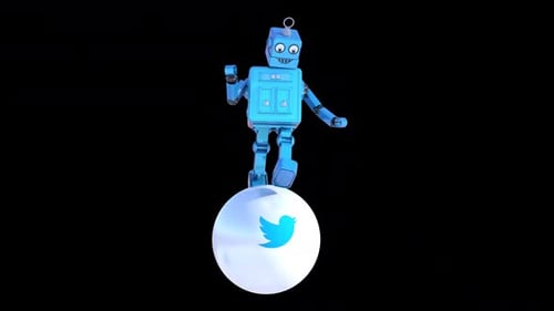 Funny Robot Running in loop with alpha channel on Twitter Logo