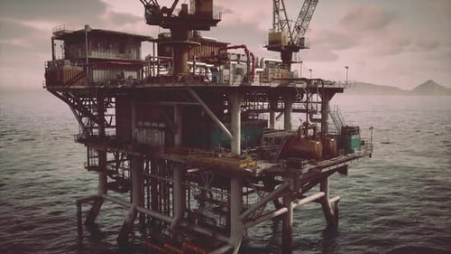Old Oil Rig Platform in the Middle of the Ocean