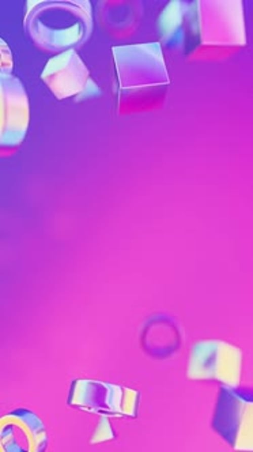 Abstract 3d Holographic Iridescent Geometric Shapes Rotating Animation Loop Modern Minimalistic