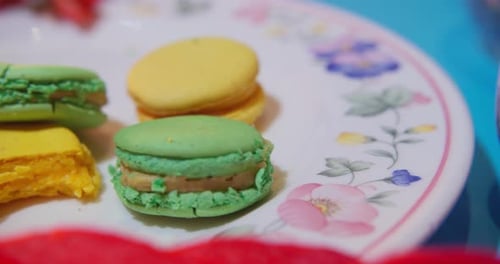 Close-up of Colorful Macarons on Plate