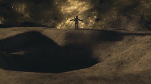 An Astronaut Runs Across the Moon and Almost Falls Into a Lunar Crater a Space Concept
